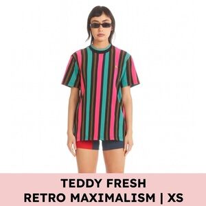 Teddy Fresh Striped Tee Retro Streetwear Y2K Statement Top XS Maximalism 90s